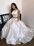 A Line Two Piece Spaghetti Straps White Satin Prom Dress with Beaded Pockets LBQ2531